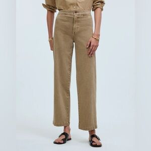 Madewell The Emmett Wide-Leg Crop Pants Welt Pocket Edition in Drill Khaki